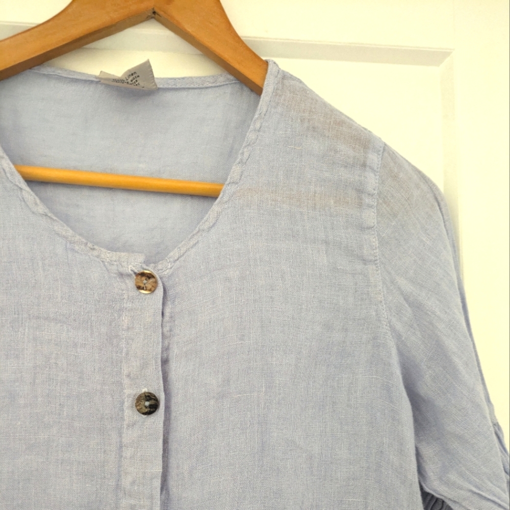 Click By Color Me Cotton 100% Linen Blouse Light Blue Size Small - Picture 2 of 6